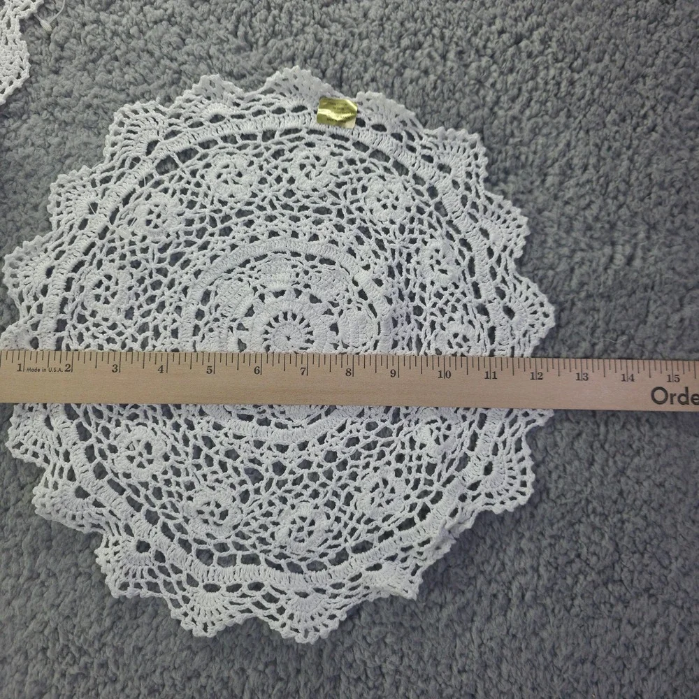 Elegance in Crochet by Tessile 9pc Set White Cotton Table Runner Doilies Coaster